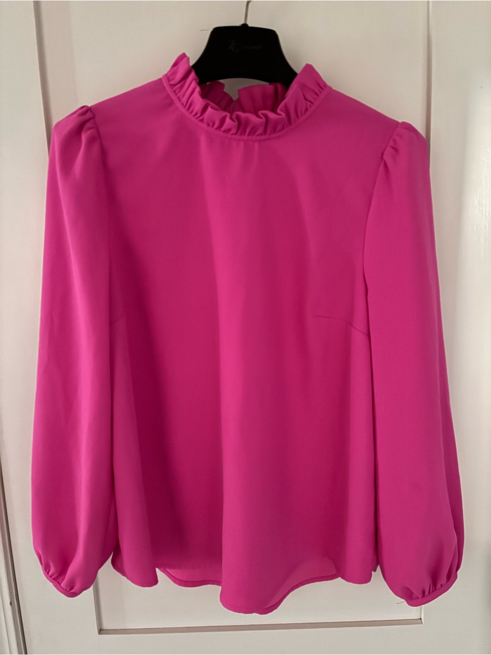 J. Crew Women's Ruffle Neck Blouse - Hot Pink Long Sleeve MEDIUM